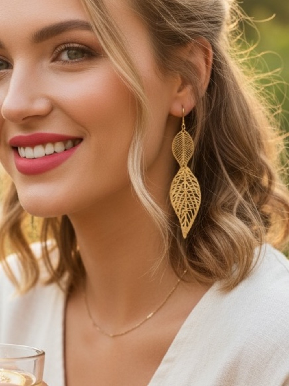 Gold Leaf Drop Earrings - Lightweight Statement fashion accessories